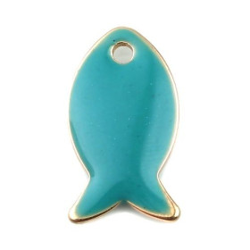 Pendentifs Poisson Bleu Pétrole style emaillé 14 mm metal couleur Doré