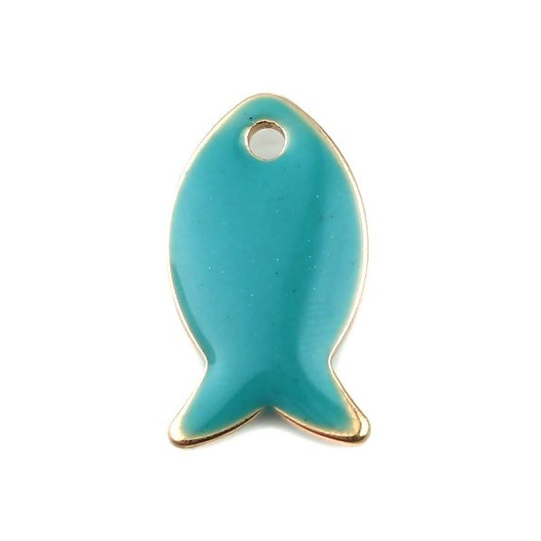 Pendentifs Poisson Bleu Pétrole style emaillé 14 mm metal couleur Doré