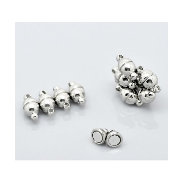 PS1121014 PAX 5 Sets de Fermoirs Magnetiques Cylindre 12 par 6mm Laitonl couleur Argent Platine