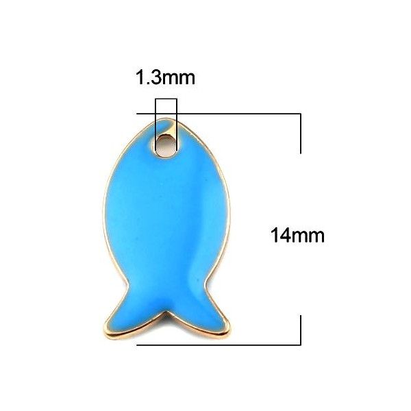 Pendentifs Poisson Bleu Turquoise Émaillé 14mm – Métal Doré