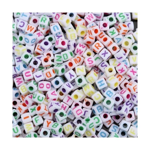 PS110229206 PAX 200 pendentifs Perles intercalaire passants  Cube 5mm Multicolores Flashy Alphabet Acrylique