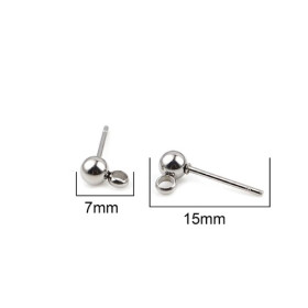 PS11676222 PAX: 6 Boucles d'oreille puce  Bille 4mm avec attache ACIER INOXYDABLE 304 et poussoirs en plastique