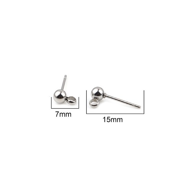 PS11676222 PAX: 6 Boucles d'oreille puce  Bille 4mm avec attache ACIER INOXYDABLE 304 et poussoirs en plastique