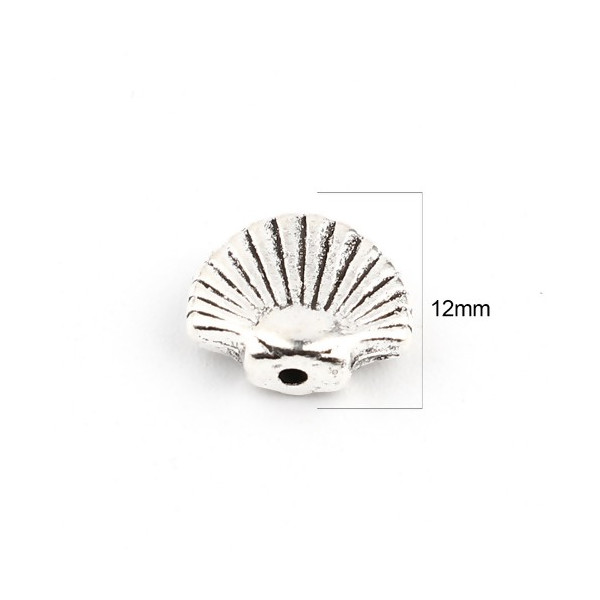 Perles intercalaires, Coquille Saint Jacques 12 par 9 mm, metal couleur Argent Antique