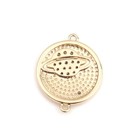 PS110253149 PAX 1 connecteur medaillon avec Etoile et planète Astre Rhinestone Cuivre couleur OR 18KT