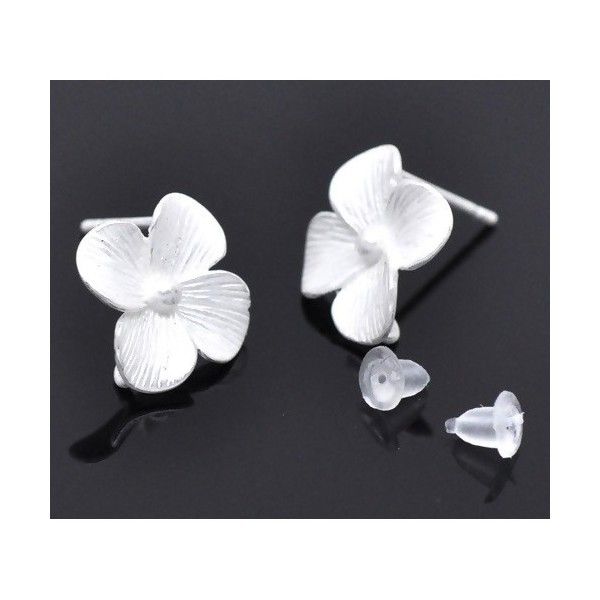Supports de Boucle d'oreille clou Fleur cuivre coloris ARGENT VIF avec attache