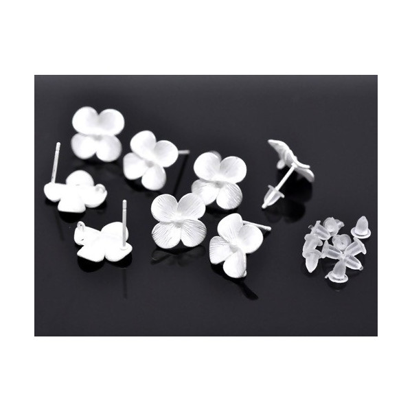 Supports de Boucle d'oreille clou Fleur cuivre coloris ARGENT VIF avec attache