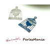 20 ESTAMPES FILIGRANE BIFACE BLEU ARGENT CAGE OISEAU EN ACIER INOXYDABLE 27mm ref12 