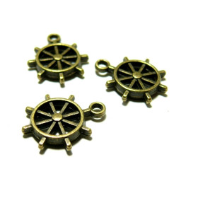 Pendentifs Roue Gouvernail 18x15mm – Métal Bronze