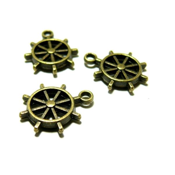 Pendentifs Roue Gouvernail 18x15mm – Métal Bronze