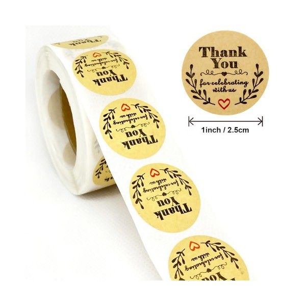 S11667674 PAX 1 rouleau de 500 stickers ' Thank You' 25mm pour customisation boite cadeaux, anniversaire, mariage, baptême...