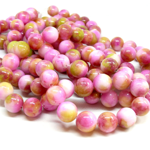 Perles Rondes 10mm, Jade teintée Rose Jaune