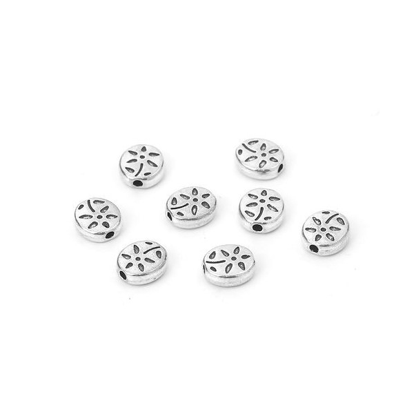 PS110113277 PAX 25 perles intercalaires fleur Ovale 7 par 5mm metal couleur Argent Antique