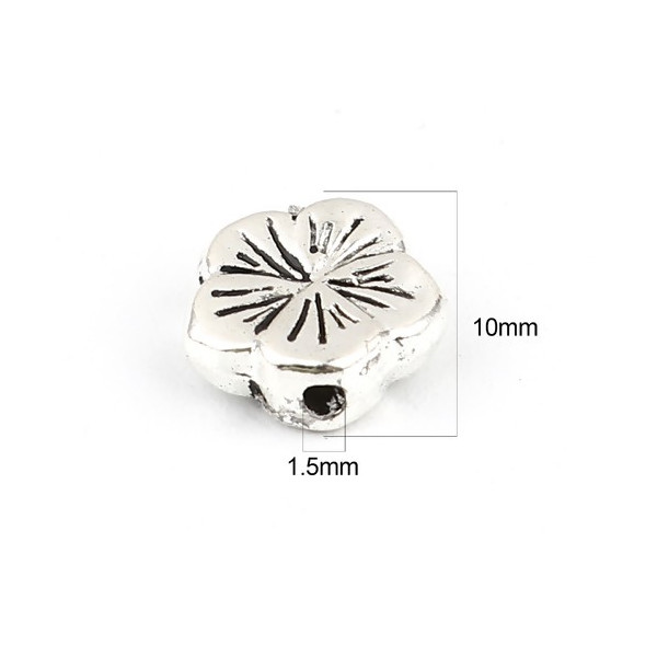 PS11694463 PAX 20 perles intercalaires Fleur 10mm metal couleur Argent Antique