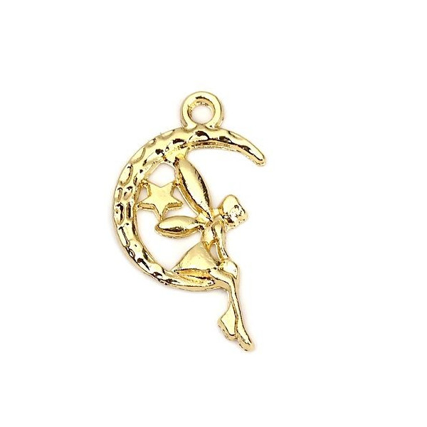 pendentifs Fées sur Lune 25 mm métal coloris Doré