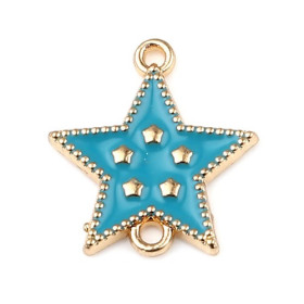 PS11677025 PAX 5 connecteurs émaillés Etoile Bleu Turquoise métal coloris Doré