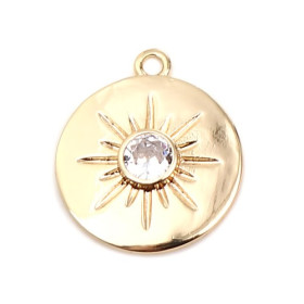 PS11653609 PAX 1 pendentif breloque medaillon 21mm avec Etoile, Astre Rhinestone Cuivre couleur DORE 18KT