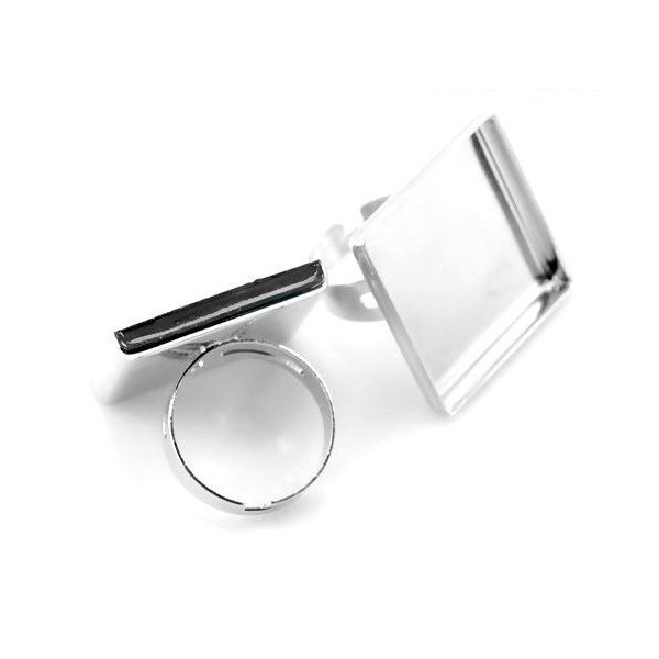 Supports de Bague Carré 25 mm Bord Épais – Cuivre couleur Argent Platine – Bague Ajustable