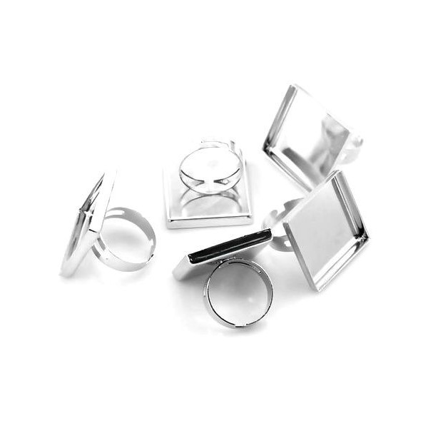 S1121493 PAX 10 supports de bague CARRE 25mm bord épais Cuivre couleur Argent Platine