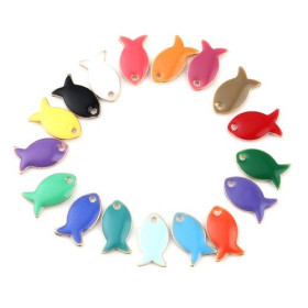 Pendentifs Poisson Rose Foncé style emaillé 14 mm metal couleur Doré