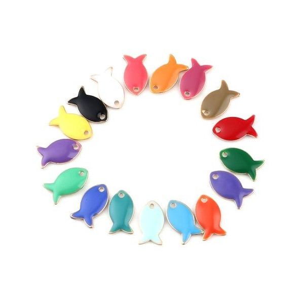 Pendentifs Poisson Rose Foncé style emaillé 14 mm metal couleur Doré