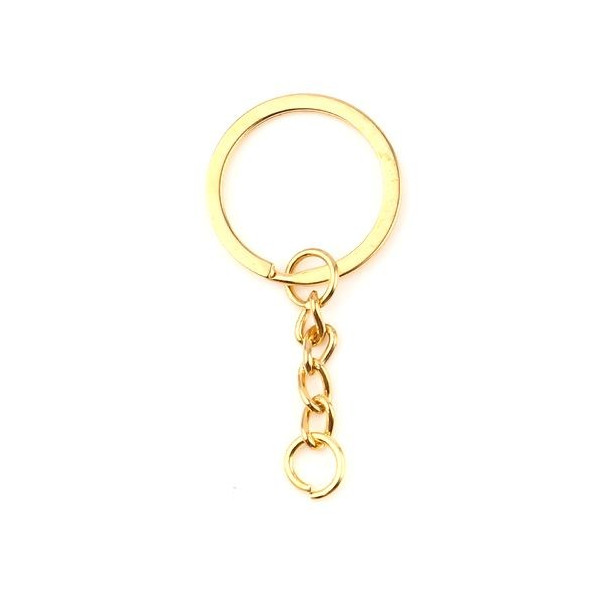 Porte Cles, Porte Clefs 25mm metal couleur OR Avec Chaine