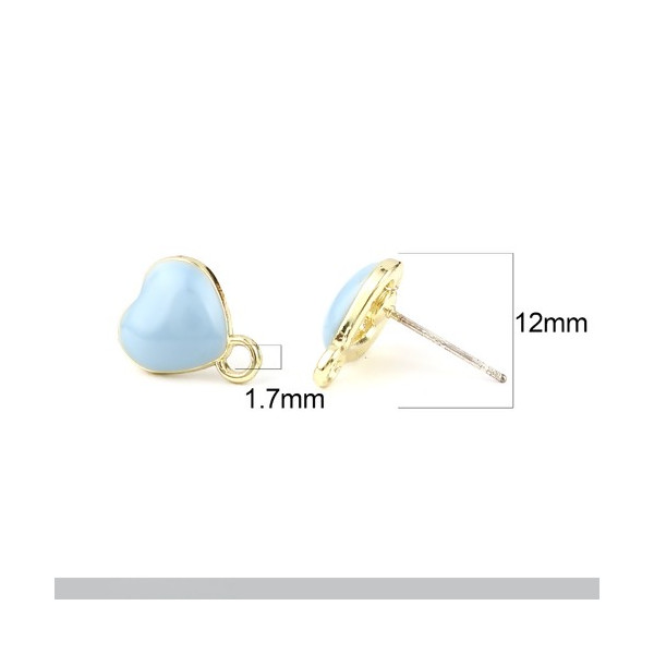 Boucles d’oreille Clou Cœur Émaillé Bleu Pastel avec Attache – Métal Doré (avec poussoirs plastiques)