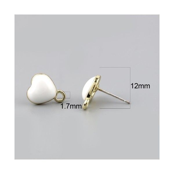 PS11696331 PAX 4 Boucles d'oreille clou puce Coeur avec attache émaillée Blanc métal couleur Doré