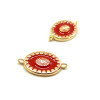 AE001 PAX 1 connecteur émaillé Ovale  9 par 17mm cuivre doré emaillé Rouge