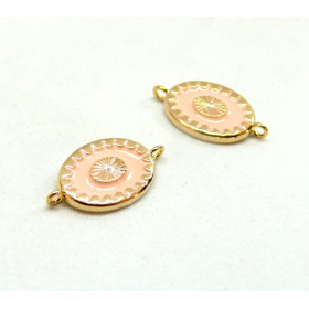 AE001 PAX 1 connecteur émaillé Ovale  9 par 17mm cuivre doré emaillé Rose
