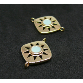 AE002 PAX 1 connecteur émaillé Carré Soleil  14 par 18mm cuivre doré emaillé Bleu Ciel