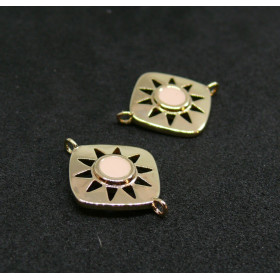 AE002 PAX 1 connecteur émaillé Carré Soleil  14 par 18mm cuivre doré emaillé Rose