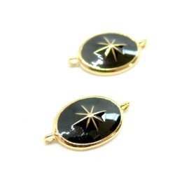 AE003 PAX 1 connecteur émaillé Ovale Etoile 10 par 17mm cuivre doré emaillé Noir