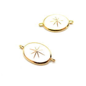 AE003 PAX 1 connecteur émaillé Ovale Etoile 10 par 17mm cuivre doré emaillé Blanc