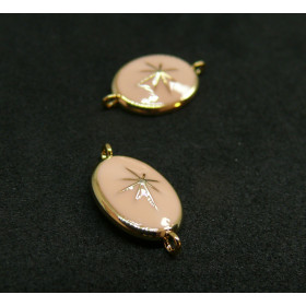 AE003 PAX 1 connecteur Ovale Etoile 10 par 17mm cuivre doré emaillé Rose