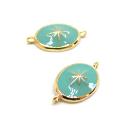AE003 PAX 1 connecteur Ovale Etoile 10 par 17mm cuivre doré emaillé Bleu vert