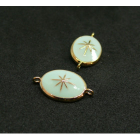 AE003 PAX 1 connecteur Ovale Etoile 10 par 17mm cuivre doré emaillé Bleu Clair