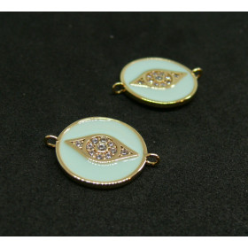 AE004 PAX 1 connecteur Rond Oeil de la protection Rhinestone 14 par 18mm cuivre doré emaillé Bleu Clair