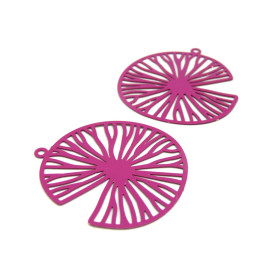 AE116596 Lot de 2  Estampes pendentif filigrane Tranche de fruit 35 par 38mm cuivre coloris Rose Fuschia
