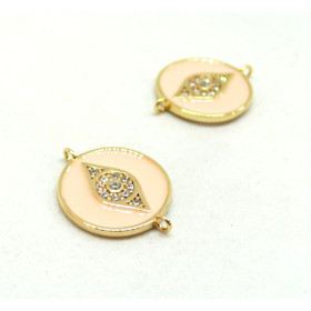 AE004 PAX 1 connecteur Rond Oeil de la protection Rhinestone 14 par 18mm cuivre doré emaillé Rose