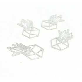 AE11494 Lot de 4 Estampes pendentif filigrane Aloe en Pot Graphique 13 par 23mm Coloris Argent Vif