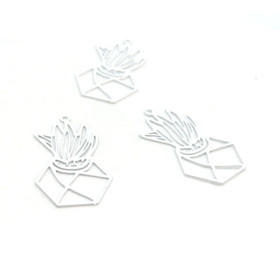 AE11494 Lot de 4 Estampes pendentif filigrane Aloe en Pot Graphique 13 par 23mm Coloris Blanc