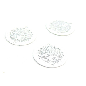 AE1110747  Lot de 5 Estampes pendentif filigrane Médaillon Monsterra 20mm Coloris Blanc