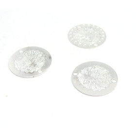 AE1110747  Lot de 5 Estampes pendentif filigrane Médaillon Feuille 20mm Coloris Argent Vif