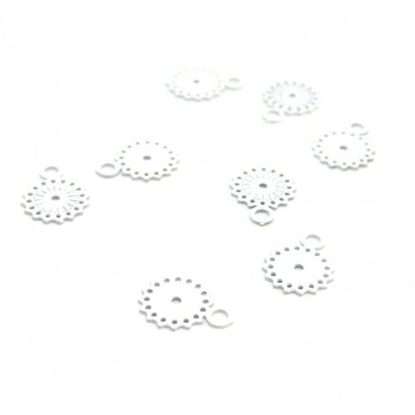 AE11444  Lot de 10 Estampes pendentifs filigrane Mandala 5 par 7mm Coloris Blanc