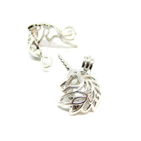Pendentifs Cage Licorne pour Perles et Perles à Parfumer, Métal Argent Platine