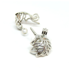 H116222 PAX 2 Pendentifs Cage  Licorne pour perles, perles à parfumer métal coloris Argent Platine