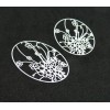 AE114467 Lot de 2 Estampes pendentif filigrane Bouquet de Fleur Medaillon Ovale 40mm métal couleur Blanc