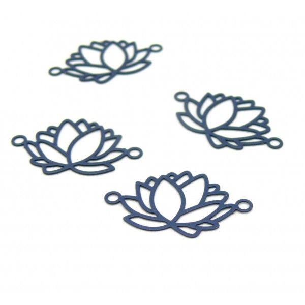 HT4219A PAX de 10 Estampes pendentif connecteur filigrane Fleur de lotus 23mm métal couleur Bleu gris
