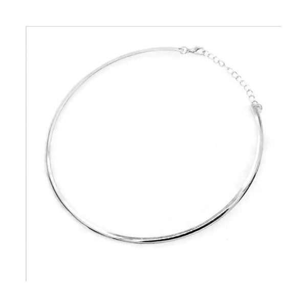 Collier TORQUE JONC RIGIDE 4mm avec chaine d'extension métal coloris Argent Platine
